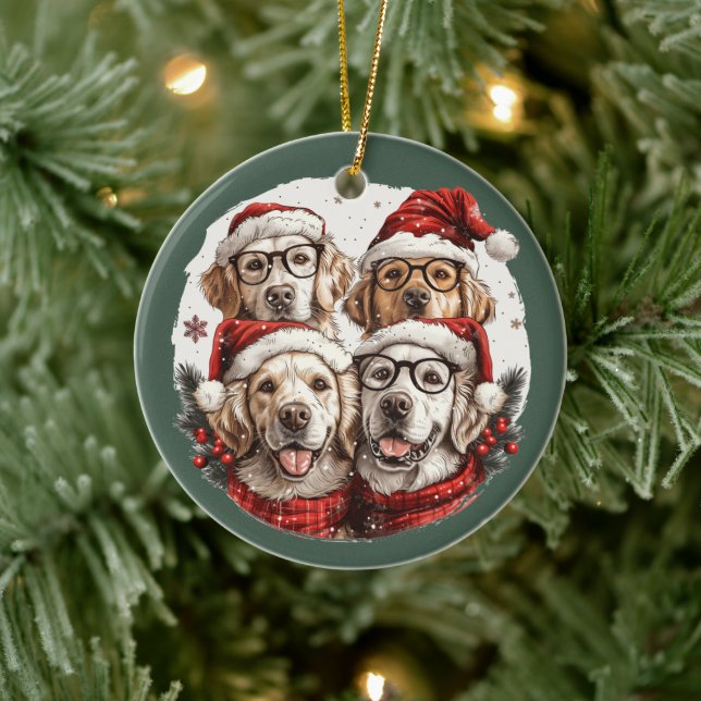 Adorno De Cerámica Perros recuperadores de oro de navidades (Árbol)