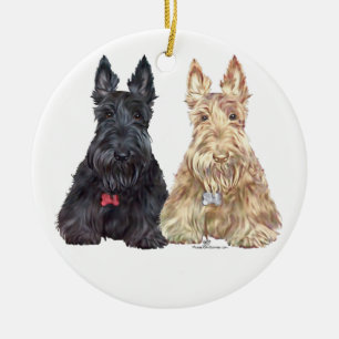 Adorno De Cerámica Perros Scottie de trigo y negro