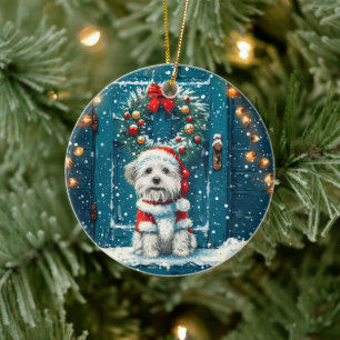 Adorno De Cerámica Perros Shih Tzu de Navidad