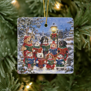 Adorno De Cerámica Perros y gatos villancicos de Navidad