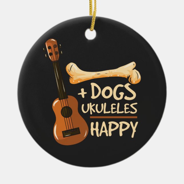 Adorno De Cerámica Perros y Ukulele me hace feliz Novedad (Frente)