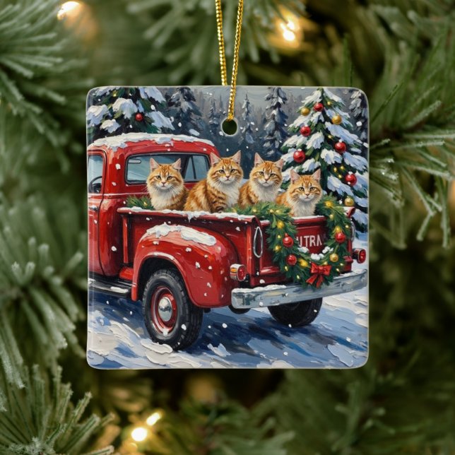 Adorno De Cerámica Persian Cat Christmas Red Truck Holiday (Árbol)