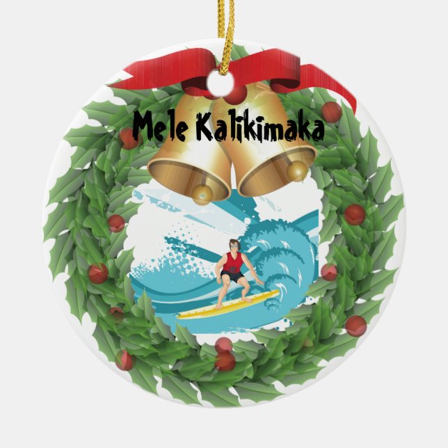 Adorno De Cerámica Persona que practica surf de Mele Kalikimaka (Frente)