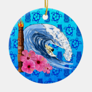 Adorno De Cerámica Persona que practica surf y estatua de Tiki