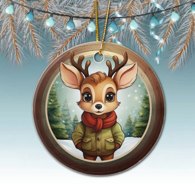 Adorno De Cerámica Personaje de Reno Lindo de Navidad, Reno, Escena d (Xmas Reindeer Character Decoration, Christmas Doe Antlers Ceramic Ornament, Deer Decor, Doe 🦌🎄)