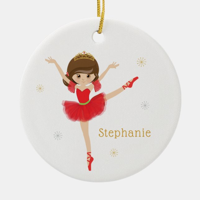 Adorno De Cerámica Personalice a Brunette Navidad Ballerina (Frente)