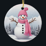 Adorno De Cerámica Personalice: Snowman de la Navidad de las bufandas<br><div class="desc">Personalice: Snowman de la Navidad de las bufandas rosadas</div>