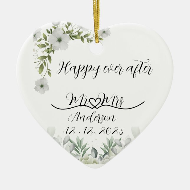 Adorno De Cerámica Personalised Wedding Gift happy ever after  (Frente)