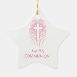 Adorno De Cerámica Personaliza, Cruz de la Primera Comunión rosa Host