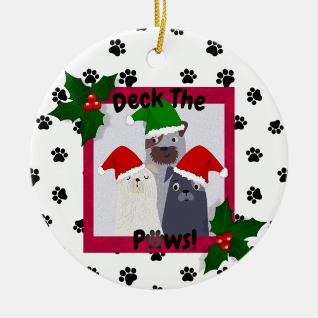 Adorno De Cerámica Personaliza Deck the Paws Ornament Pet Avers (Frente)