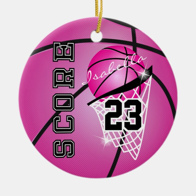 Adorno De Cerámica Personaliza el baloncesto superestrella - rosa (Frente)
