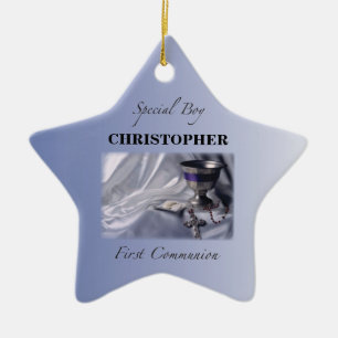 Adorno De Cerámica Personaliza, Niño, Primera Comunión Azul