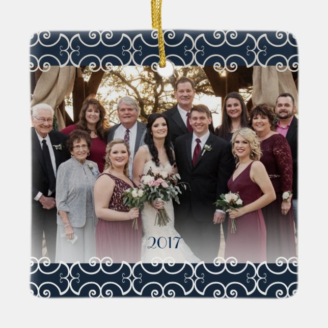 Adorno De Cerámica Personalizable 2 Mares Navy Blue Elegant Scrolls (Anverso)