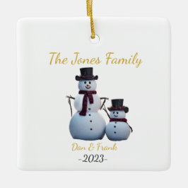Adorno De Cerámica Personalizable 2 persona Familia Snowmen