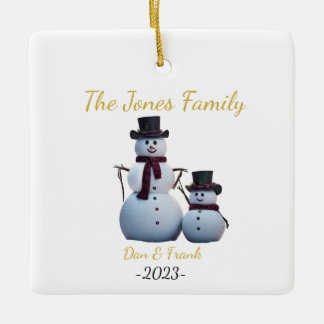 Adorno De Cerámica Personalizable 2 persona Familia Snowmen