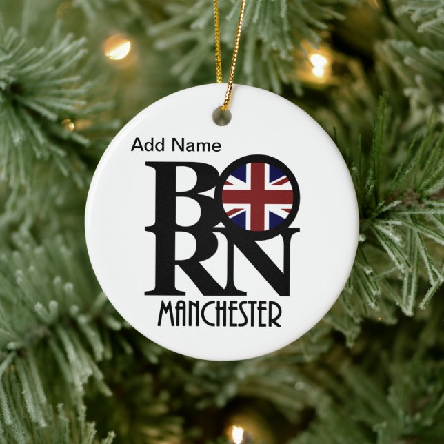 Adorno De Cerámica Personalizable BORN Manchester England (Árbol)