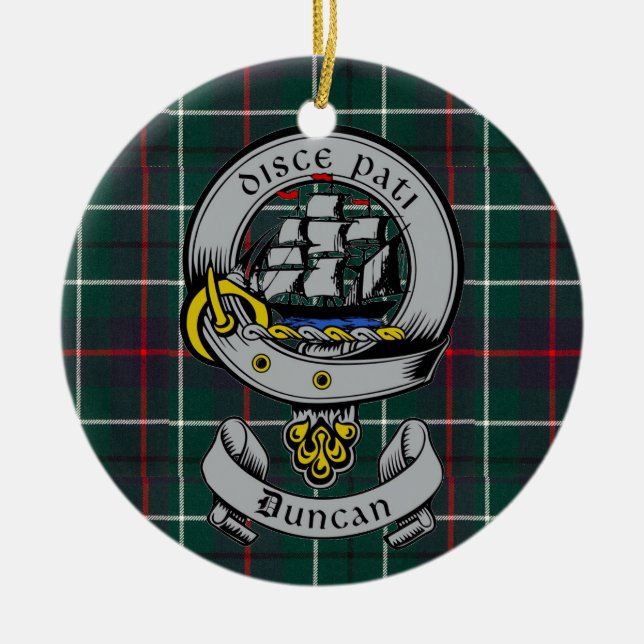 Adorno De Cerámica Personalizable Clan Duncan Escudo Badge & Tartan (Frente)