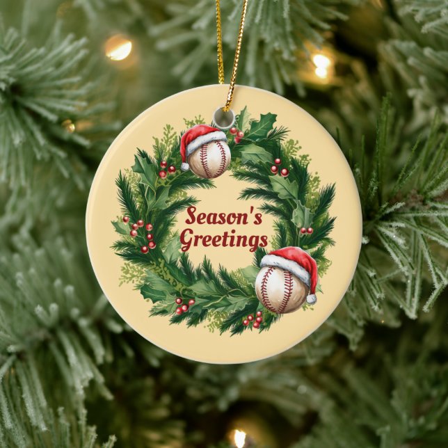 Adorno De Cerámica Personalizable de béisbol Santa Cap Keepsake (Árbol)
