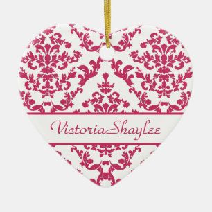 Adorno De Cerámica Personalizable de Damasco Rosa #2