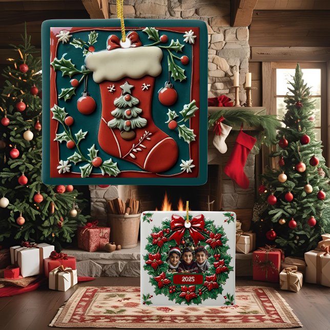 Adorno De Cerámica Personalizable de Navidades Red Stocking (Subido por el creador)