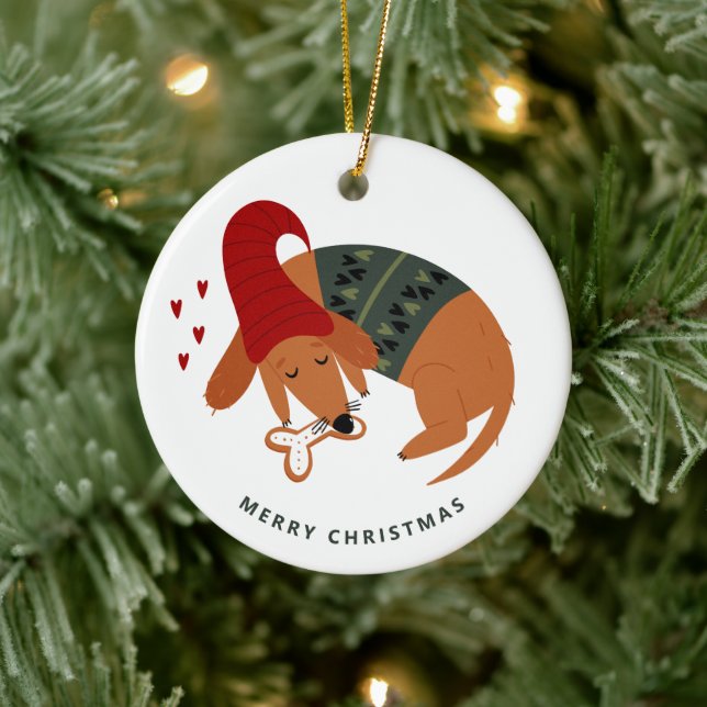 Adorno De Cerámica Personalizable de perro de Navidades curos (Árbol)