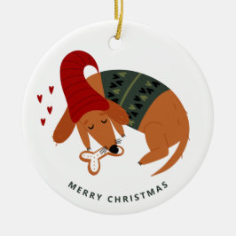 Adorno De Cerámica Personalizable de perro de Navidades curos