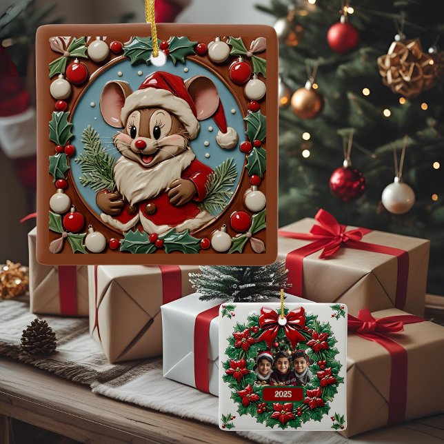 Adorno De Cerámica Personalizable de ratón de Navidades excitadas (Subido por el creador)