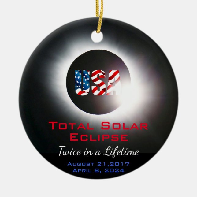 Adorno De Cerámica Personalizable EEUU Eclipse solar total 2017 2024 (Frente)