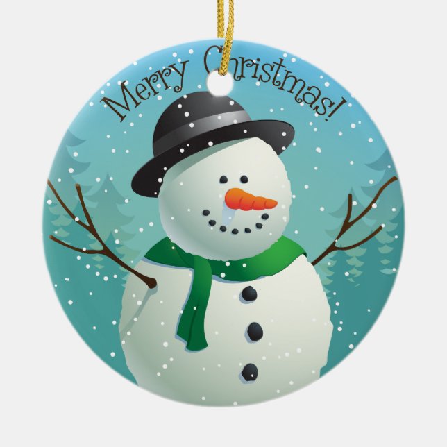 Adorno De Cerámica Personalizable Feliz Navidad Snowman (Frente)