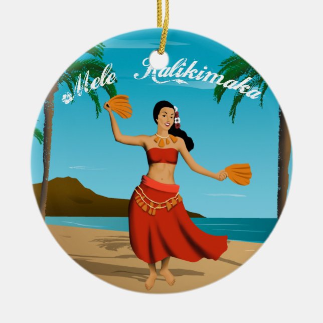Adorno De Cerámica Personalizable hawaiano de Mele Kalikimaka del (Frente)