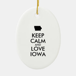 ADORNO DE CERÁMICA PERSONALIZABLE MANTENER CALMA Y AMAR A IOWA