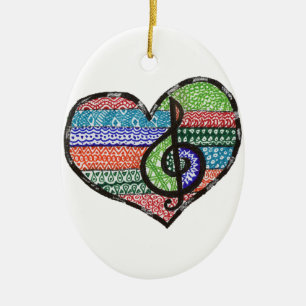 Adorno De Cerámica Personalizable Música Corazón Treble Clef Doodle
