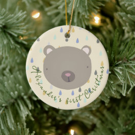 Adorno De Cerámica Personalizable Nombre Navidades de oso lindo