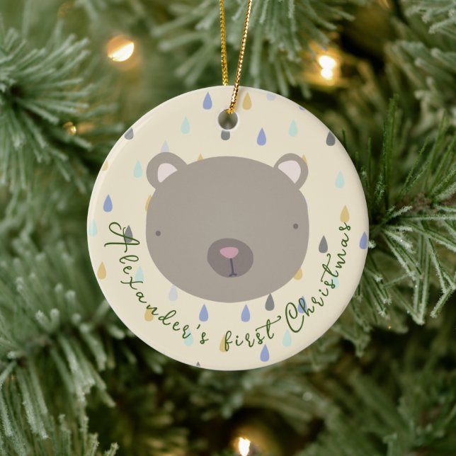 Adorno De Cerámica Personalizable Nombre Navidades de oso lindo (Árbol)