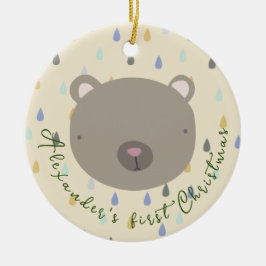 Adorno De Cerámica Personalizable Nombre Navidades de oso lindo