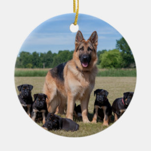 Adorno De Cerámica Personalizable Pastor Alemán con Cachorros Adorabl