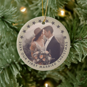 Adorno De Cerámica Personalizable Primero Navidades Casados Taupe Ele