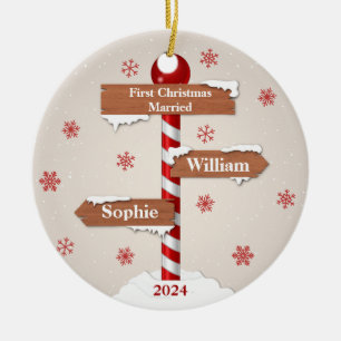 Adorno De Cerámica Personalizable primeros nombres casados de Navidad