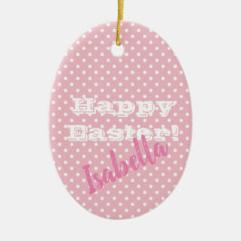 Adorno De Cerámica Personalizable Punto Rosa de Polka Rosa Feliz Pasc