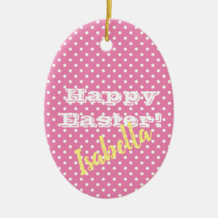 Adorno De Cerámica Personalizable Punto Rosa de Polka Rosa Feliz Pasc