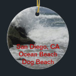 Adorno De Cerámica Personalizable San Diego, Ocean Beach, CA Gifts<br><div class="desc">Personalizable San Diego,  Ocean Beach,  CA Gifts - todo el texto mostrado es un ejemplo.  Por favor,  borre y añada la suya propia. Foto tomada en Dog Beach,  Ocean Beach,  San Diego,  California,  18/6/2011</div>