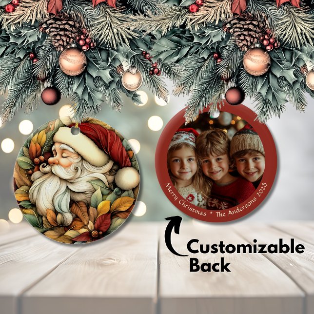 Adorno De Cerámica Personalizable Vintage Santa Navidades (Customizable Vintage Santa Christmas Ceramic Ornament)