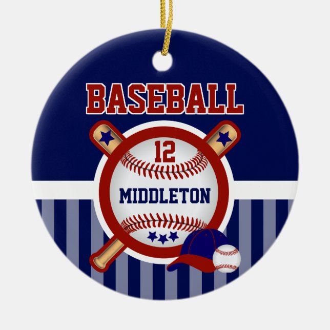 Adorno De Cerámica Personalización ⚾ béisbol | Azul oscuro y rojo (Frente)