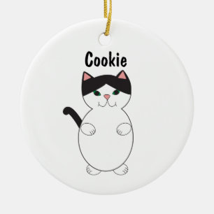 Adorno De Cerámica Personalización de color blanco y negro de gato ga