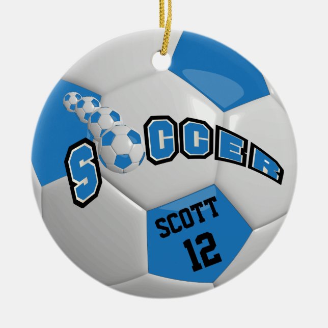 Adorno De Cerámica Personalización de la pelota de fútbol | Azul (Frente)