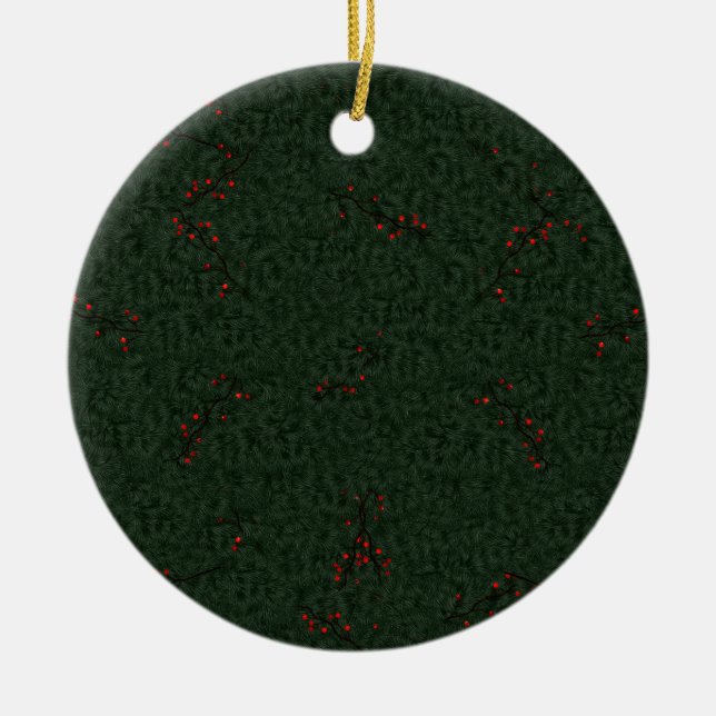 Adorno De Cerámica Personalización de Navidades Pine Needles/Red Berr (Frente)