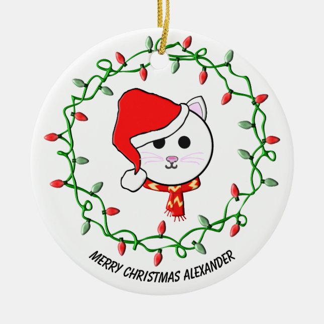 Adorno De Cerámica Personalización del gato de Navidades (Frente)