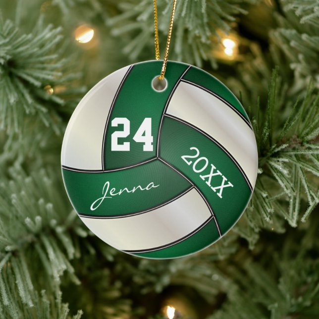 Adorno De Cerámica Personalización - Voleibol verde oscuro y voleibol (Árbol)