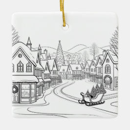 Adorno De Cerámica Personalizada la escena de nieve de la aldea navid