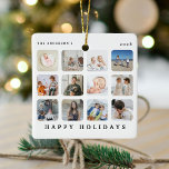 Adorno De Cerámica Personalizado 12 Collage de fotos Navidades Felice<br><div class="desc">Crea tu propio ornamento de navidad con este collage y texto moderno de fotos. El diseño incluye 12 (doceava) fotos de su elección, el texto 'FELICES VACACIONES', nombre de familia y año. Esto hace un gran regalo para los amigos, la familia o usted mismo esta navidad. PUNTO DE FOTO: Recortar...</div>